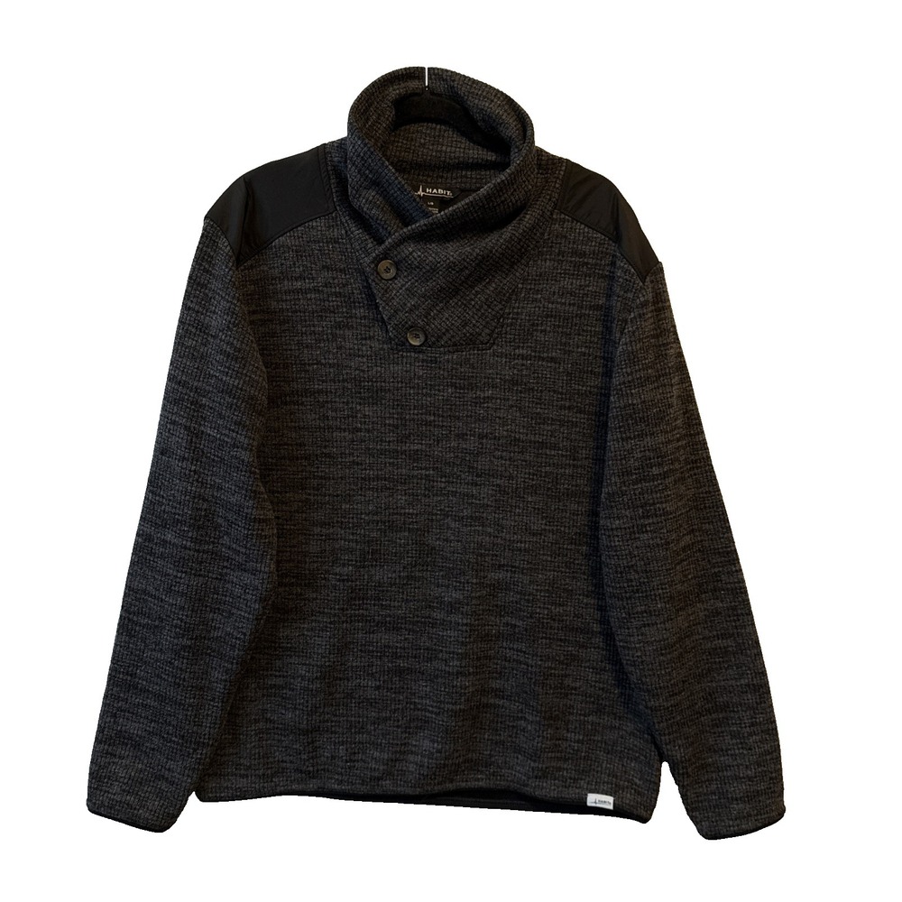 Habit Mens Shawl Collar Sweater Waffle Knit Ribbed Pullover Gorpcore L Outdoor